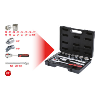 1/2" Coffret de douilles, 20 pcs.
