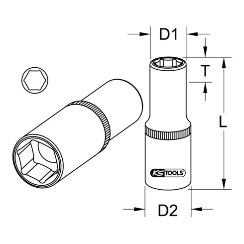 1/2" Douilles 6 pans, 75mm, 35mm