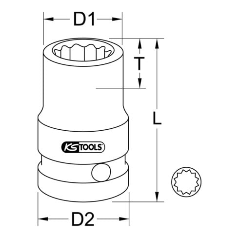 Prise de force KS Tools 1/2" 12 points, courte