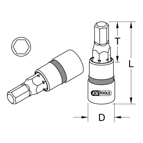 KS Tools Douille pour embouts 1/2" Douille hexagonale, courte (pouces)