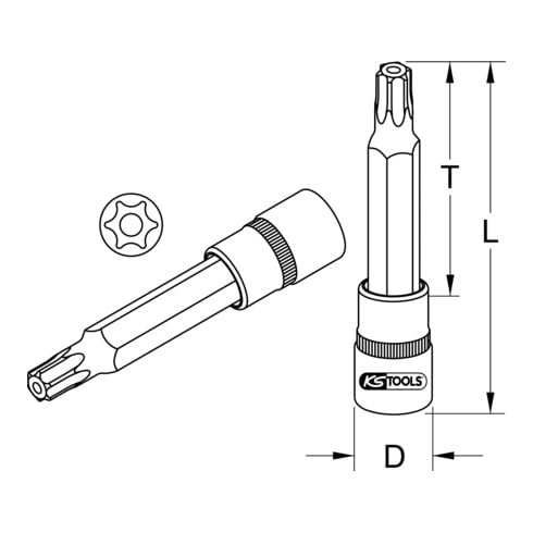 KS Tools 1/2"' CHROMEplus Douille à embout TX avec alésage frontal, longue