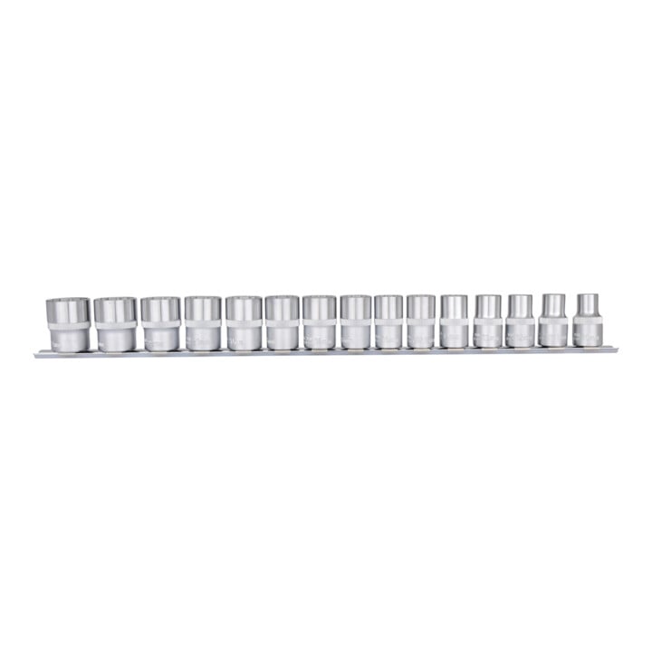 1/2" Jeu de douilles 12 pans, 15 pcs., 10-24mm