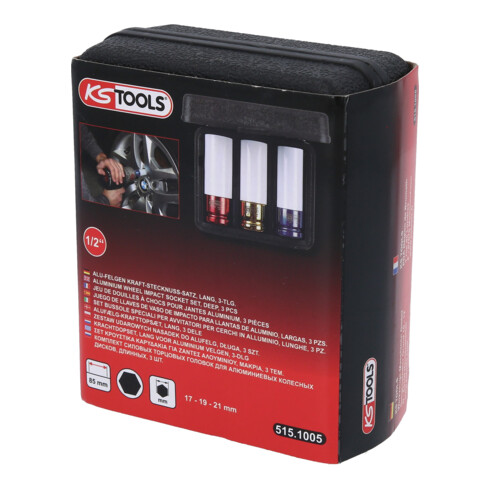 1/2" Jeu de douilles à chocs pour jantes aluminium, 3 pcs.