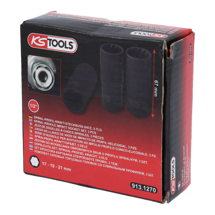 1/2" Jeu de douilles double à chocs, 3pcs.,17-21mm