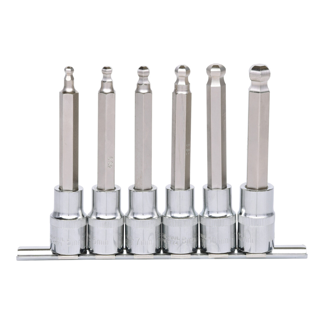 1/2" Jeu de douilles tournevis 6 pans intérieur CHROMEplus, longues, 6 pcs. 5-12 mm