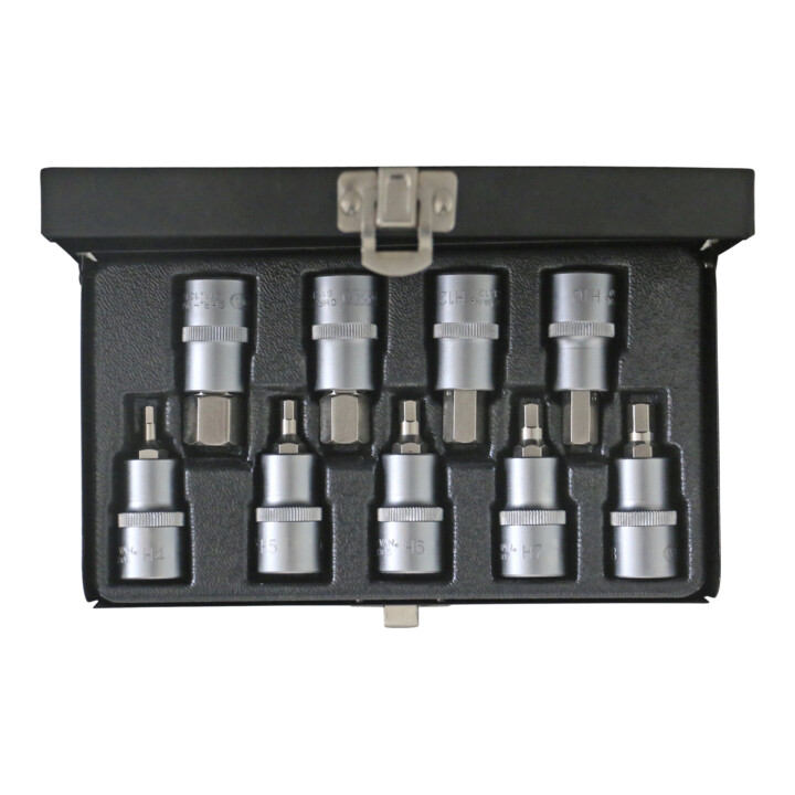 1/2" Jeu de douilles tournevis 6 pans intérieur, courtes, 9 pcs.