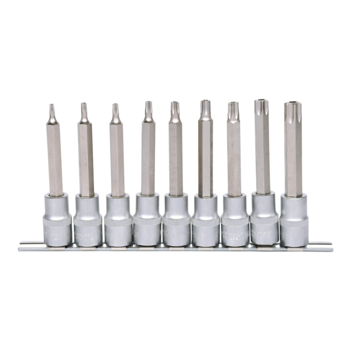 1/2" Jeu de douilles tournevis TX percé, longues, 9 pcs., TB20-TB60