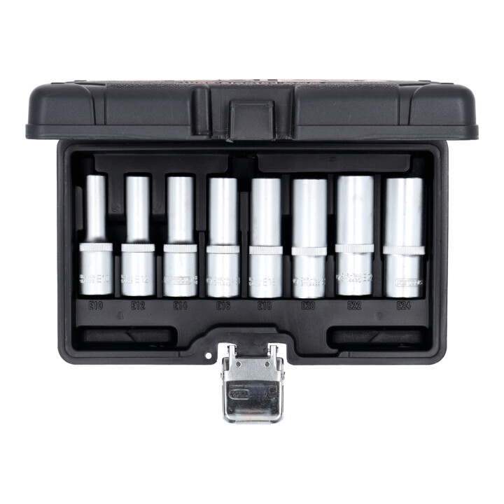1/2" Jeu de douilles TX E, longues, 8 pcs., E10-E24