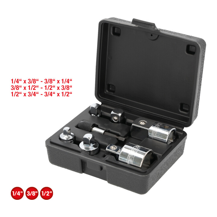1/4"+3/8"+1/2"+3/4" Jeu d'augmentateurs réducteurs CHROMEplus, 7 pcs.