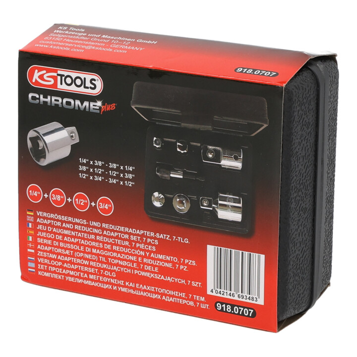 1/4"+3/8"+1/2"+3/4" Jeu d'augmentateurs réducteurs CHROMEplus, 7 pcs.