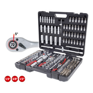 1/4" + 3/8" + 1/2" Coffret de douilles, 195 pièces
