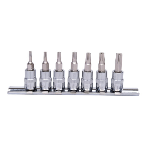 1/4" Coffret douilles mini-cliquet CHROMEplus TX, 7 pcs., T10-T40