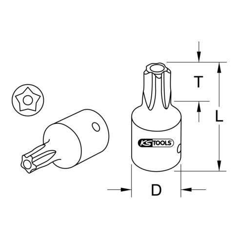 KS Tools 1/4"' CHROMEplus Douille à embout cinq étoiles, alésage frontal