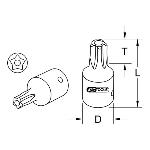 KS Tools embout femelle 1/4"', 5 branches avec alésage frontal