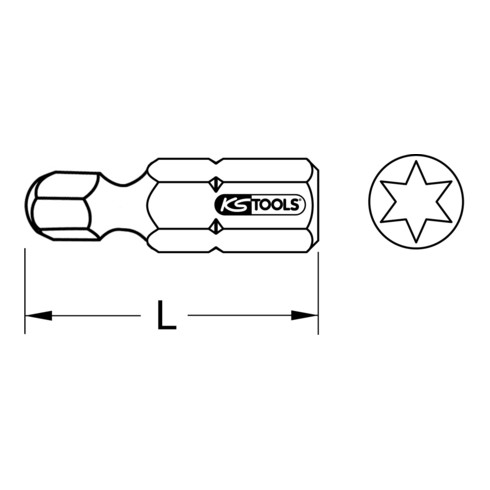 1/4" Embout de vissage TX avec tête arrondie, 25mm, T10, pack de 5