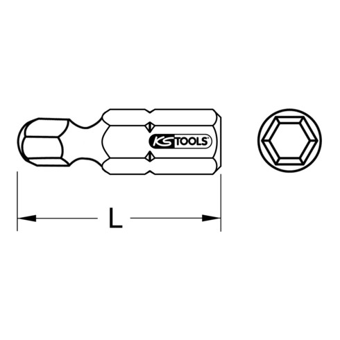 1/4" Embouts de vissage 6 pans avec tête arrondie, 25mm, 2,5mm, pack de 5