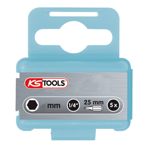 1/4" Embouts EDELSTAHL, pack de 5, 6 pans 25mm, 4,0mm