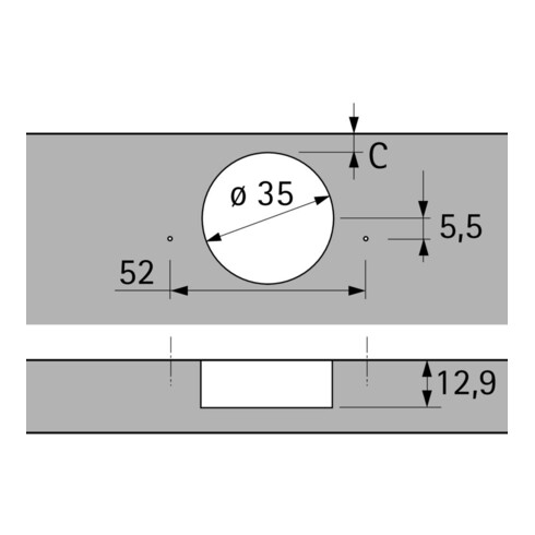 110°-Scharnier mit integrierter Dämpfung, halb vorliegend,zum Anschrauben