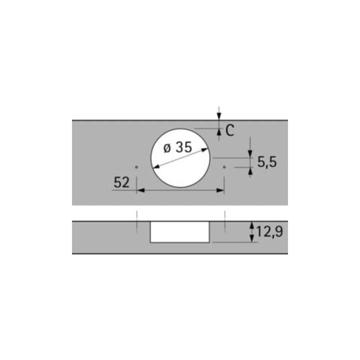 110°-Scharnier mit integrierter Dämpfung, halb vorliegend,zum Anschrauben