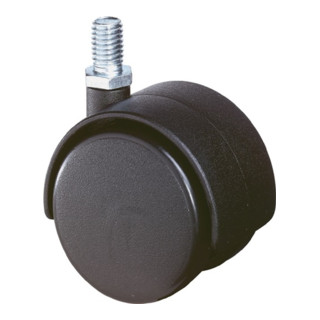 Kunststoffdoppelrolle D.40mm Trgf.30kg m.Gewindestift M10 PA transp.