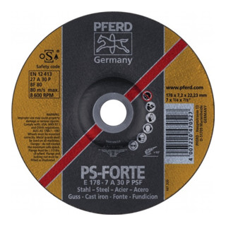 Schruppscheibe PSF STEEL D125xS7,2mm gekr.STA Bohrung 22,23mm PFERD