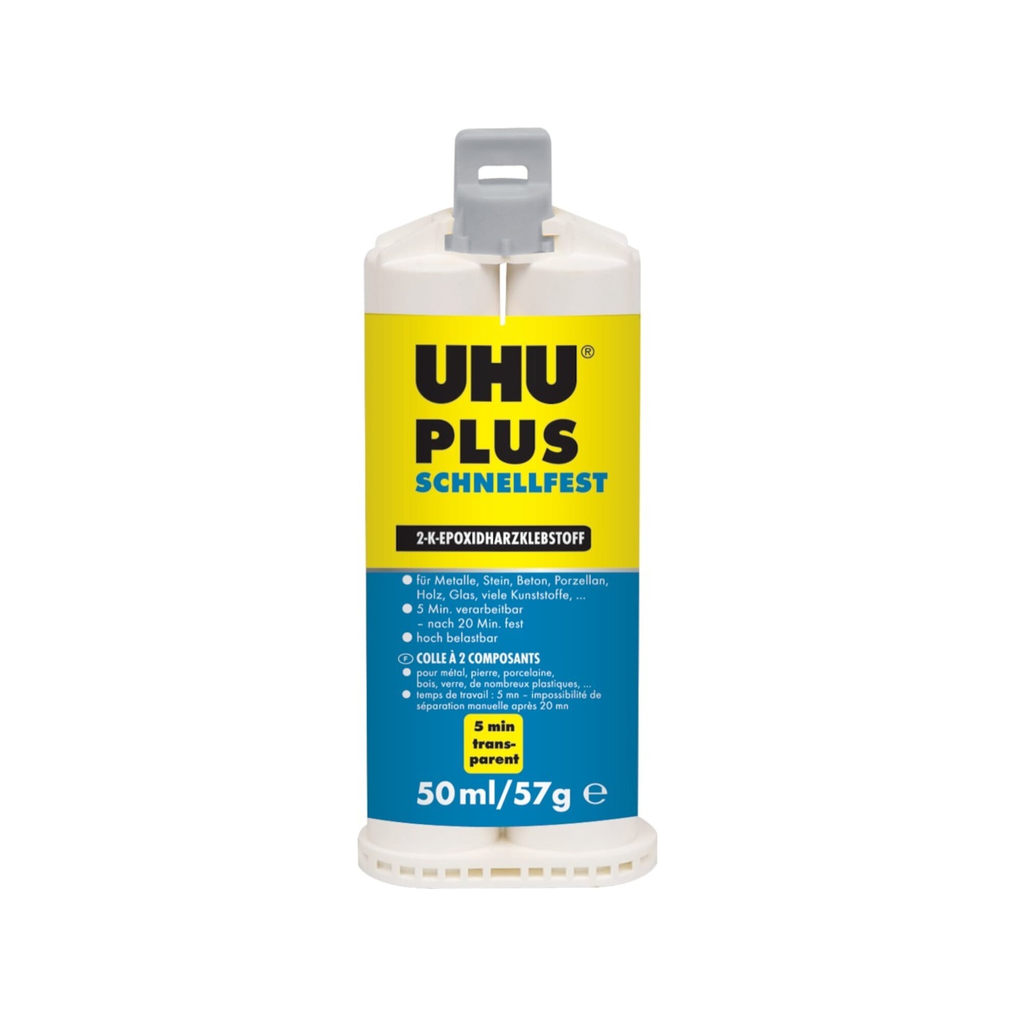 Uhu plus schnellfest: Glasklarer und starker 2-Komponenten-Epoxidharzkleber, 57 g Kartusche, 45740