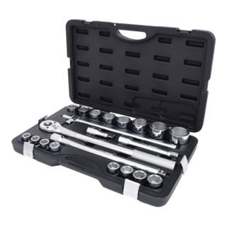 3/4" Coffret de douilles, 21 pcs. 6 pans