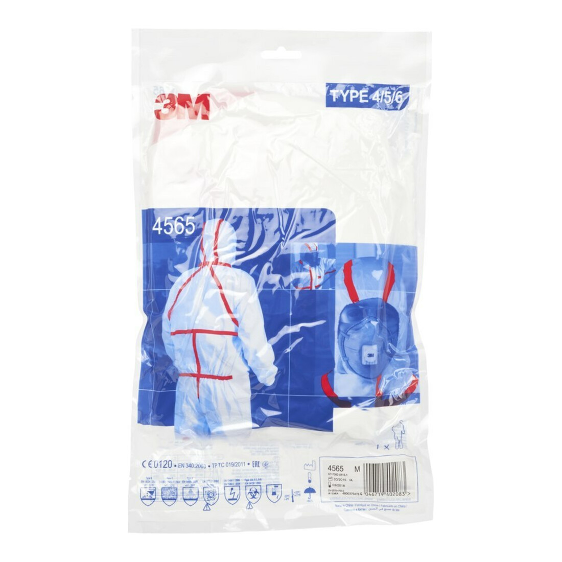 3M Combinaison de protection 4565 blanc/rouge, Type 4/5/6 Taille L