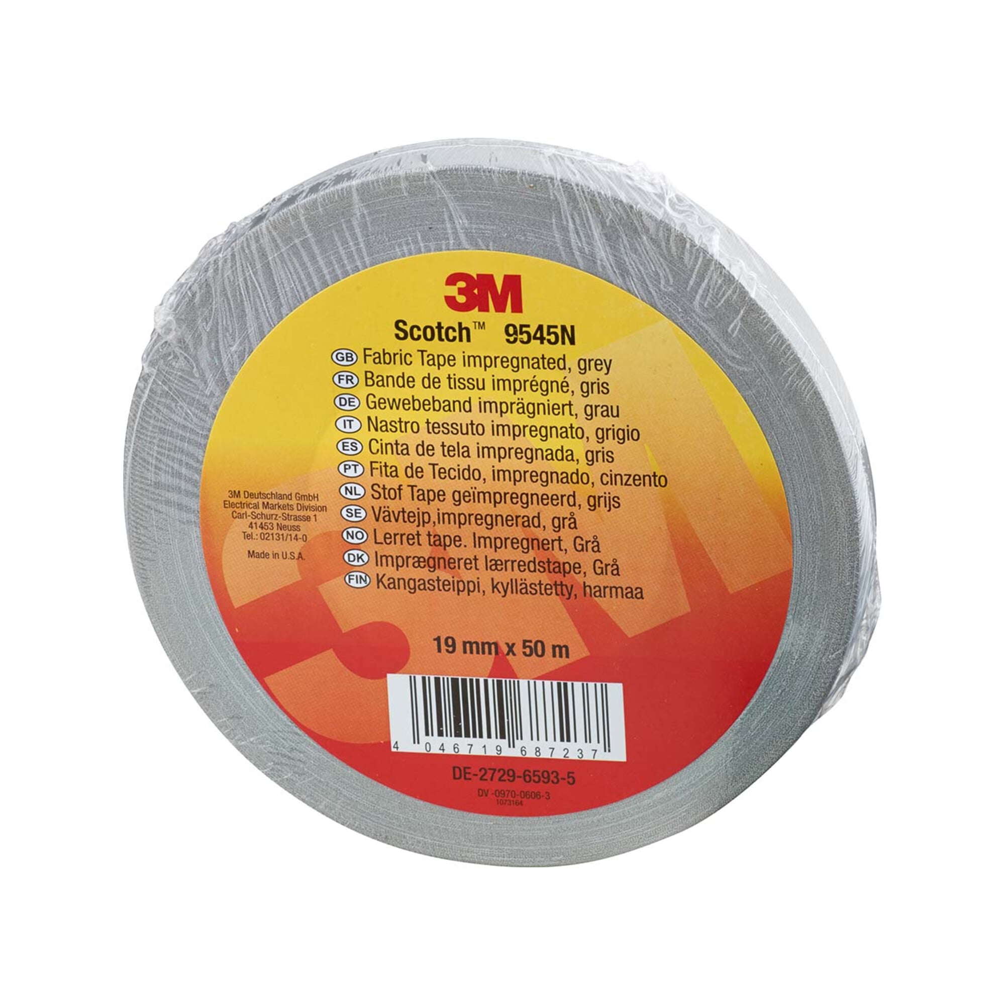 3M Deutschland Imprägniertes Gewebeband 19 mm x 50 m, grau 9545N G19