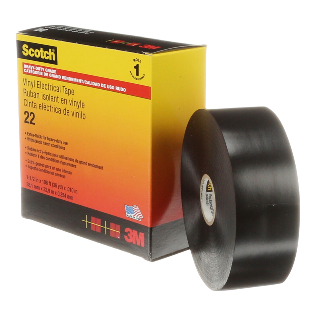 3M Deutschland Ruban isolant électrique PVC 38 mm x 33 m, Vinyle Scotch 22 38x33