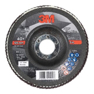 3M Disco abrasivo lamellare 769F, platorello in fibra di vetro conico, Ø125mm, grana 60