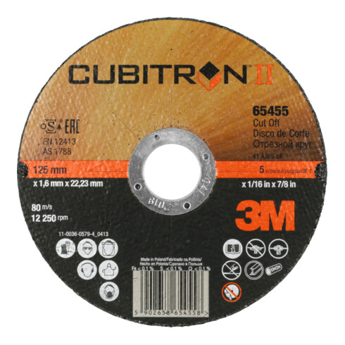 3M Disco per troncatura Cubitron II, Ø125x1,6mm, inox, foro 22,23mm