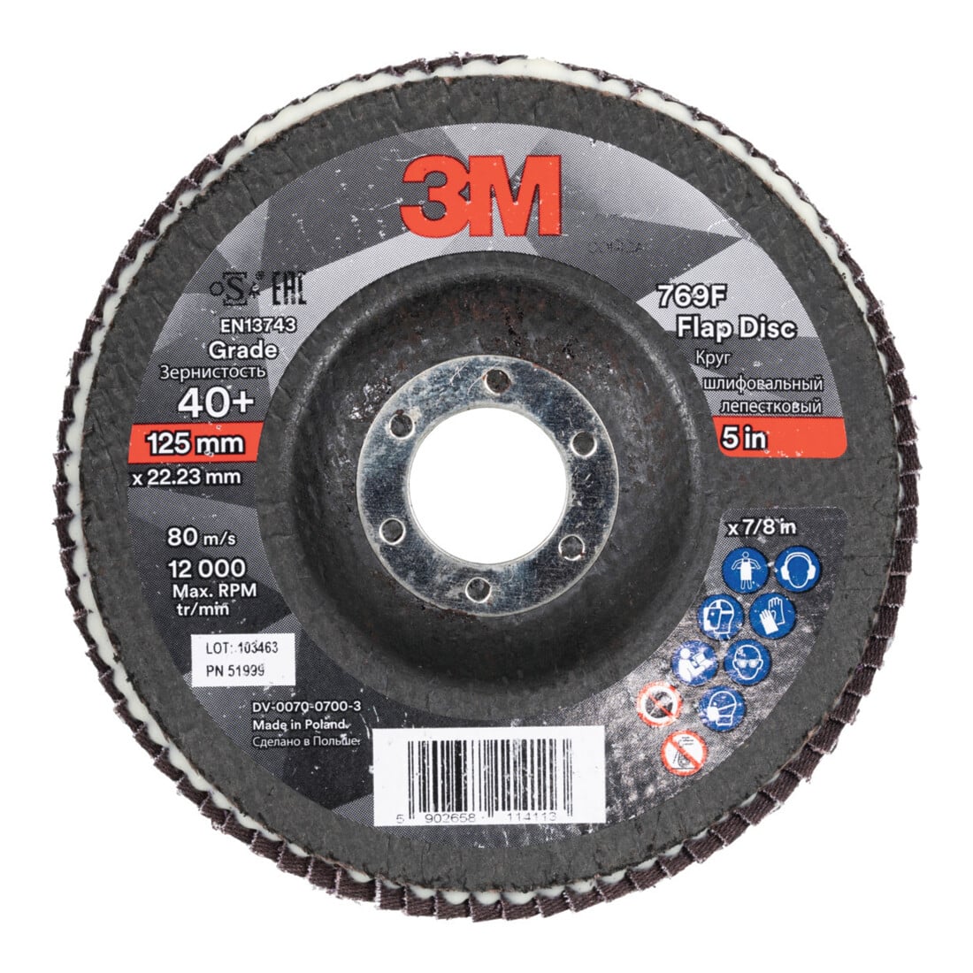 3M Disqueà lamelles 769F, plateau en fibre de verre Oblique,⌀ 125 mm, Grain: 40