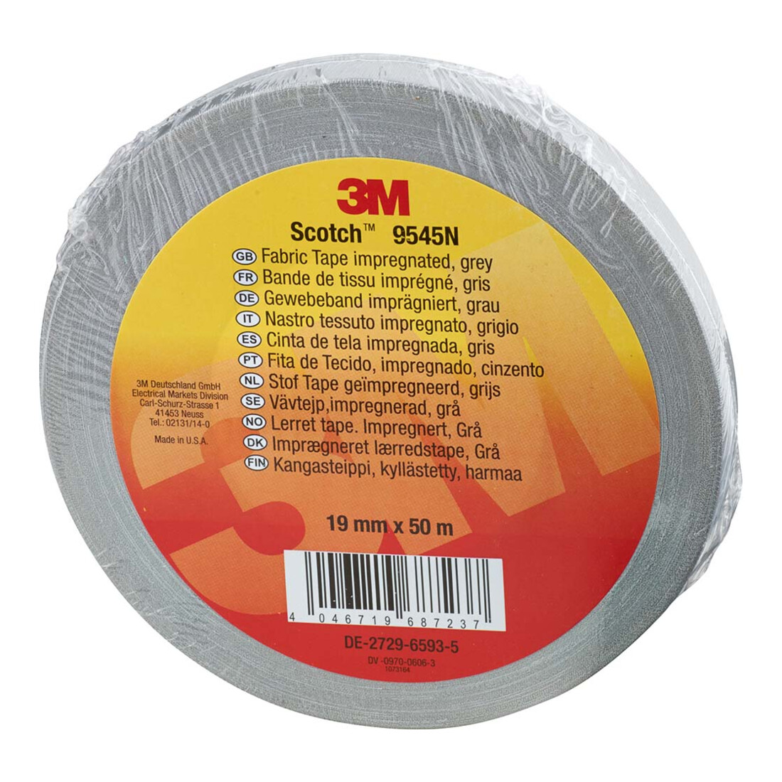 3M Imperméabilisant ruban textile 19 mm x 50 m, gris 9545N G19