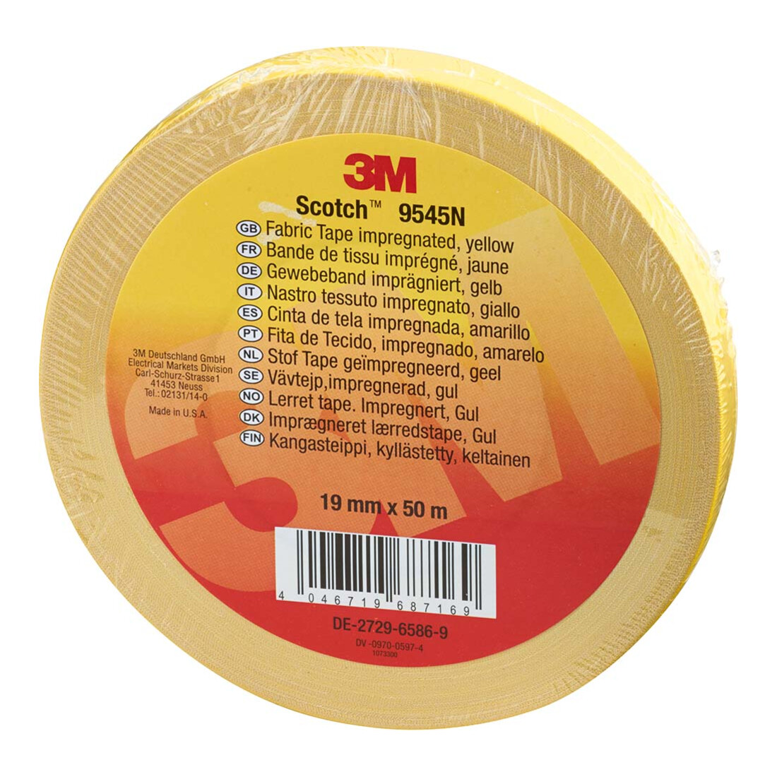 3M Imperméable Ruban Tissu 19 mm x 50 m, jaune 9545N Y19