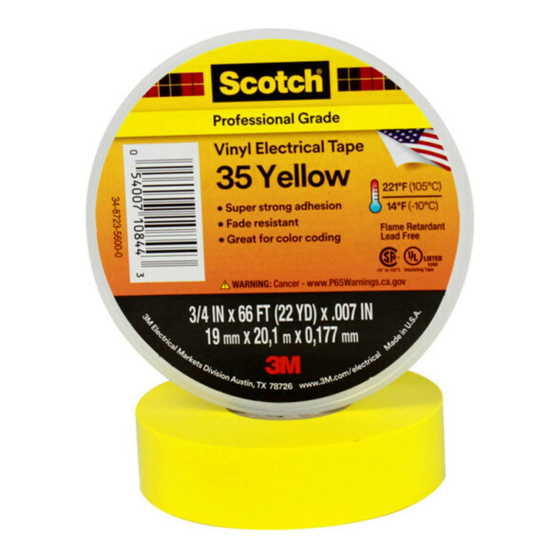 3M PVC Ruban isolant électrique 19 mm x 20 m Scotch 35-19x20 jaune