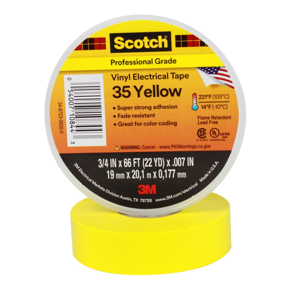 3M PVC Ruban isolant électrique 19 mm x 20 m Scotch 35-19x20 jaune
