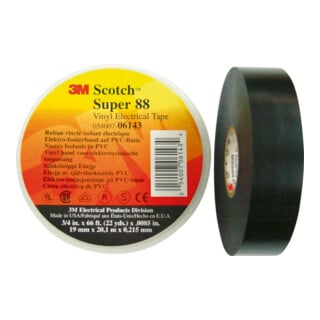 3M PVC Ruban isolant électrique 19 mm x 6 m noir ScotchSuper88 19x6