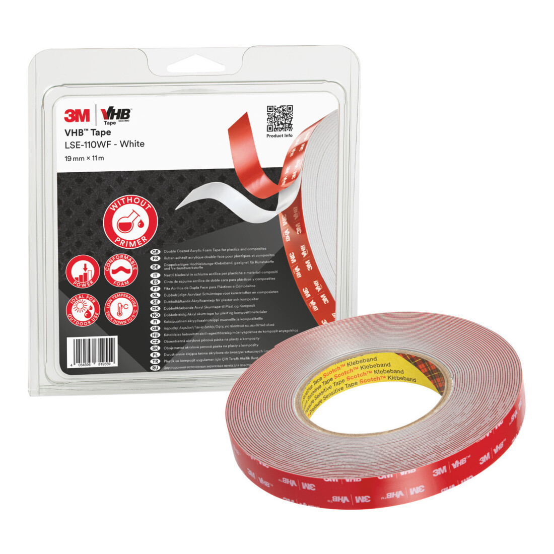 3M Ruban adhésif VHB, blanc, Largeurxlongueur (mmxm): 19X11 mmxm