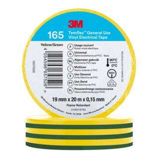 3M Ruban isolant électrique Temflex 165 PVC jaune-vert 19 x 20 mm