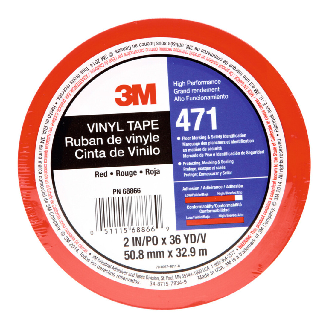 3M Rubans adhésifs en PVC doux, Couleur: RED