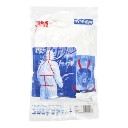 3M Schutzanzug 4565 weiß/rot, Typ 4/5/6 Größe M