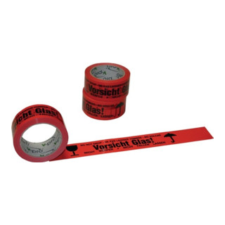 Verpackungsklebeband L. 66m B. 50mm Aufdruck: Vorsicht Glas PVC-Folie (orange)