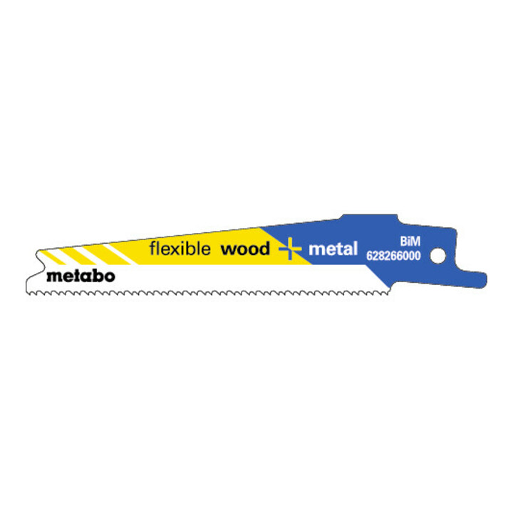 5 lames de scies sabres, bois+métal, série "flexible", 100 x 0,9 mm, BiM, 1.41-1.81 mm/14-18 TPI metabo