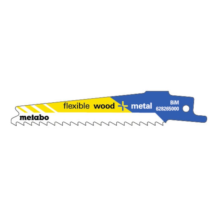 5 lames de scies sabres, bois+métal, série "flexible", 100 x 0,9 mm, BiM, 4 mm/ 10 TPI metabo