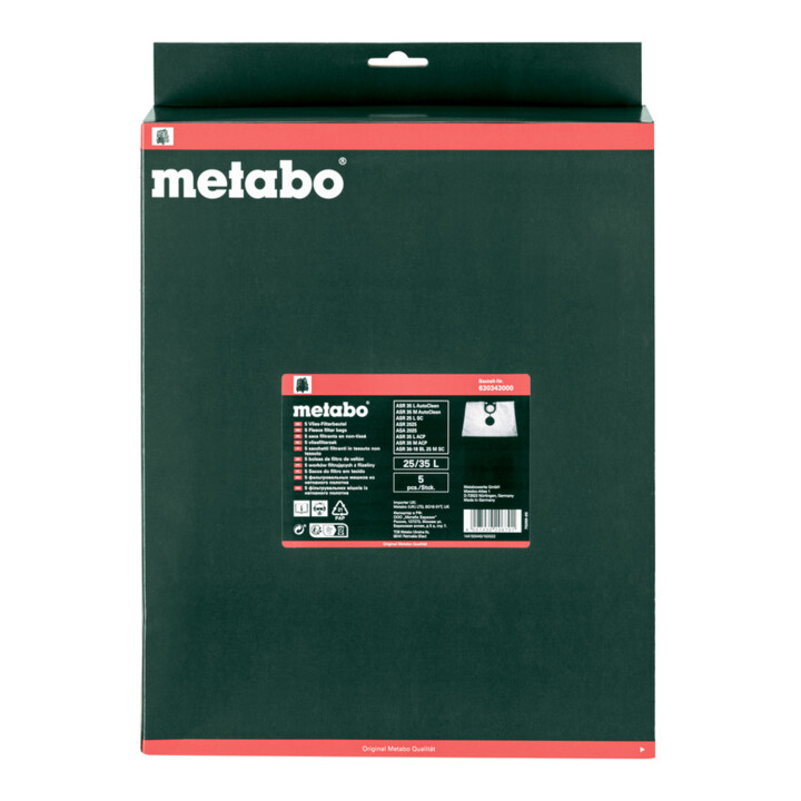 5 sacs filtrants en non-tissé - 25/35 l metabo