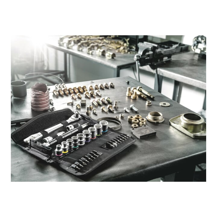 8100 SB HF 1 Jeu cliquet Zyklop Metal avec levier d'inversion, à emmanchement 3/8", avec fonction de retenue, métrique, 13 pièces