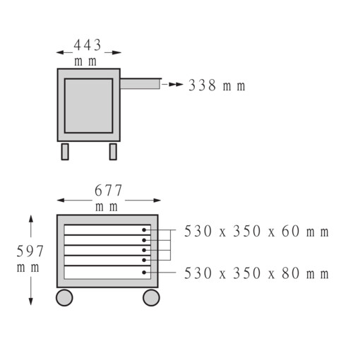 922N Rollbox à tiroirs 5 Schubladen rouge RAL 3020; Kombinierbar mit Nr. 920