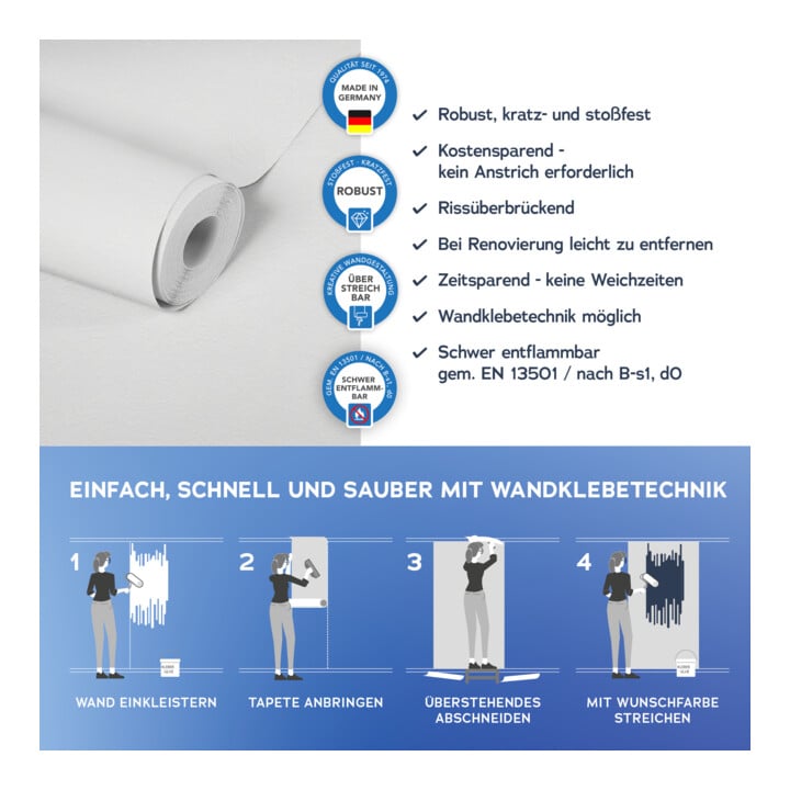 A.S. Création Vliestapete Meistervlies Protect 10,05 x 0,53 m Rauputz-Optik überstreichbar