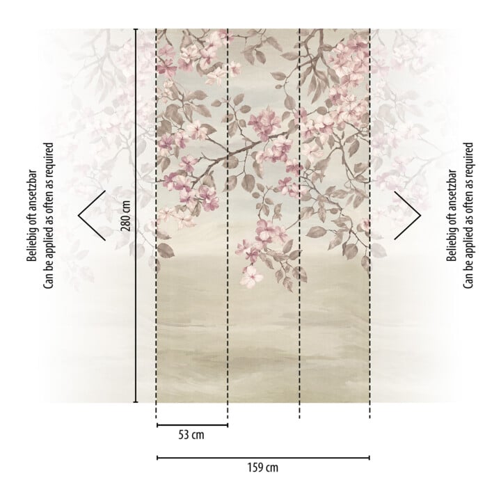 A.S. Création Fototapete Cosmo Living 3er Panel 1,59 x 2,80 m Blüten Rosa Creme